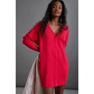 Anthropologie Saturday Sunday Chrissy knit V-neck sweater dress in hot pink